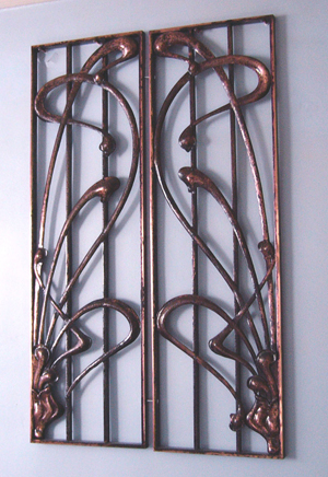 French Art Nouveau copper plated cast iron security grilles